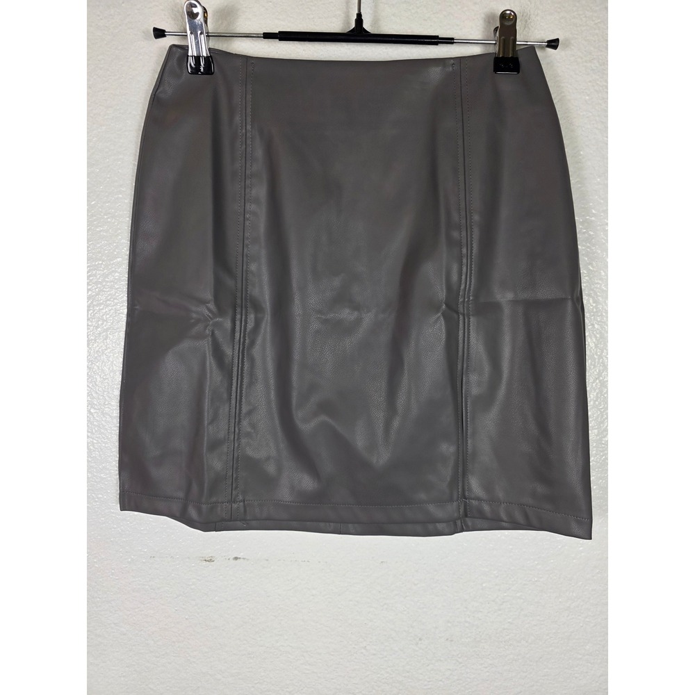 MangoPop Collection Womens Gray Faux Leather Mini Skirt High Waist Size S